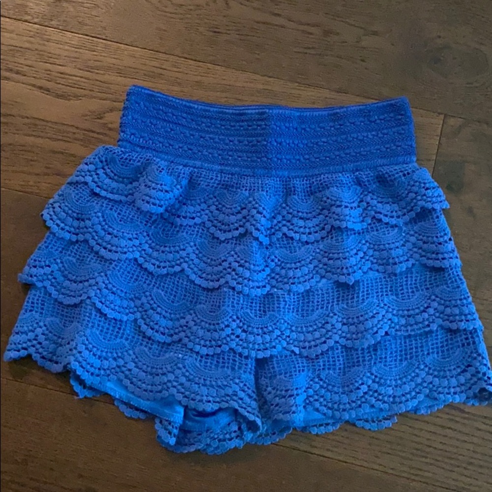 blue crochet high waisted shorts